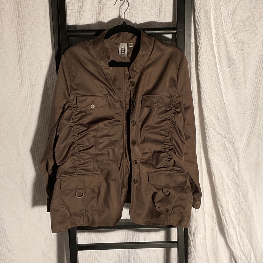 Marc Bouwer Chocolate Utility Jacket With Gathered Accents NWOT